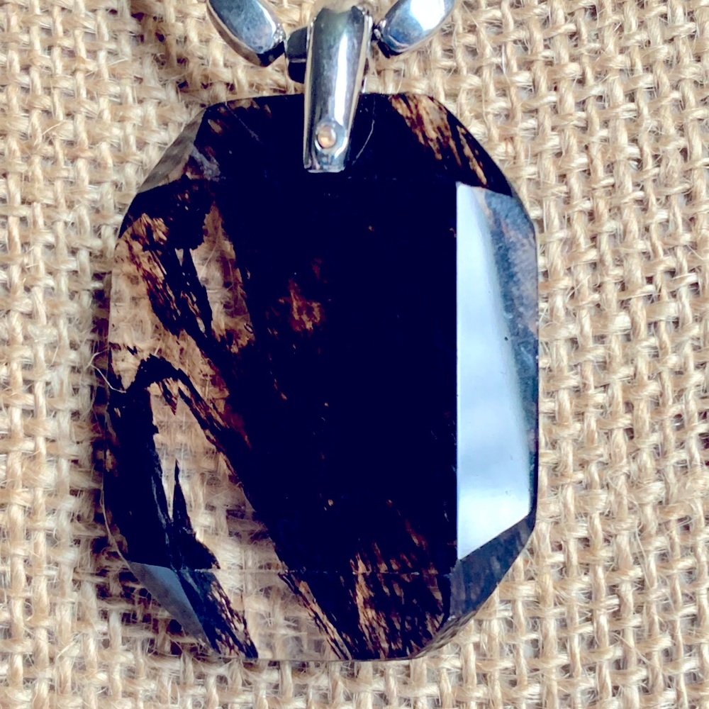 🤎 NWT Marbled Agate Pendant Necklace with Rectangular Beaded Enamel Chain